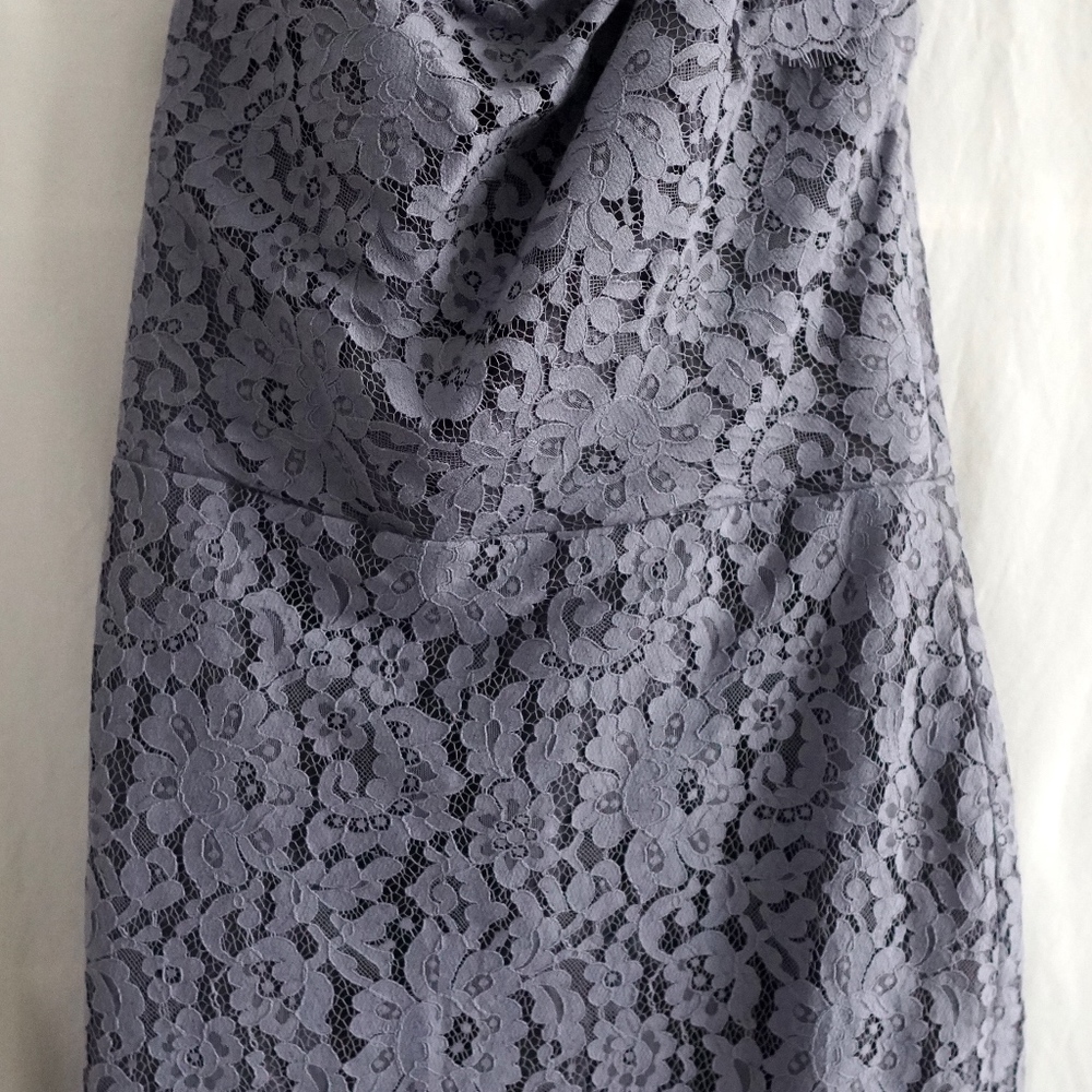 Noir by Lazaro, Slate Blue, One Shoulder Lace Dres